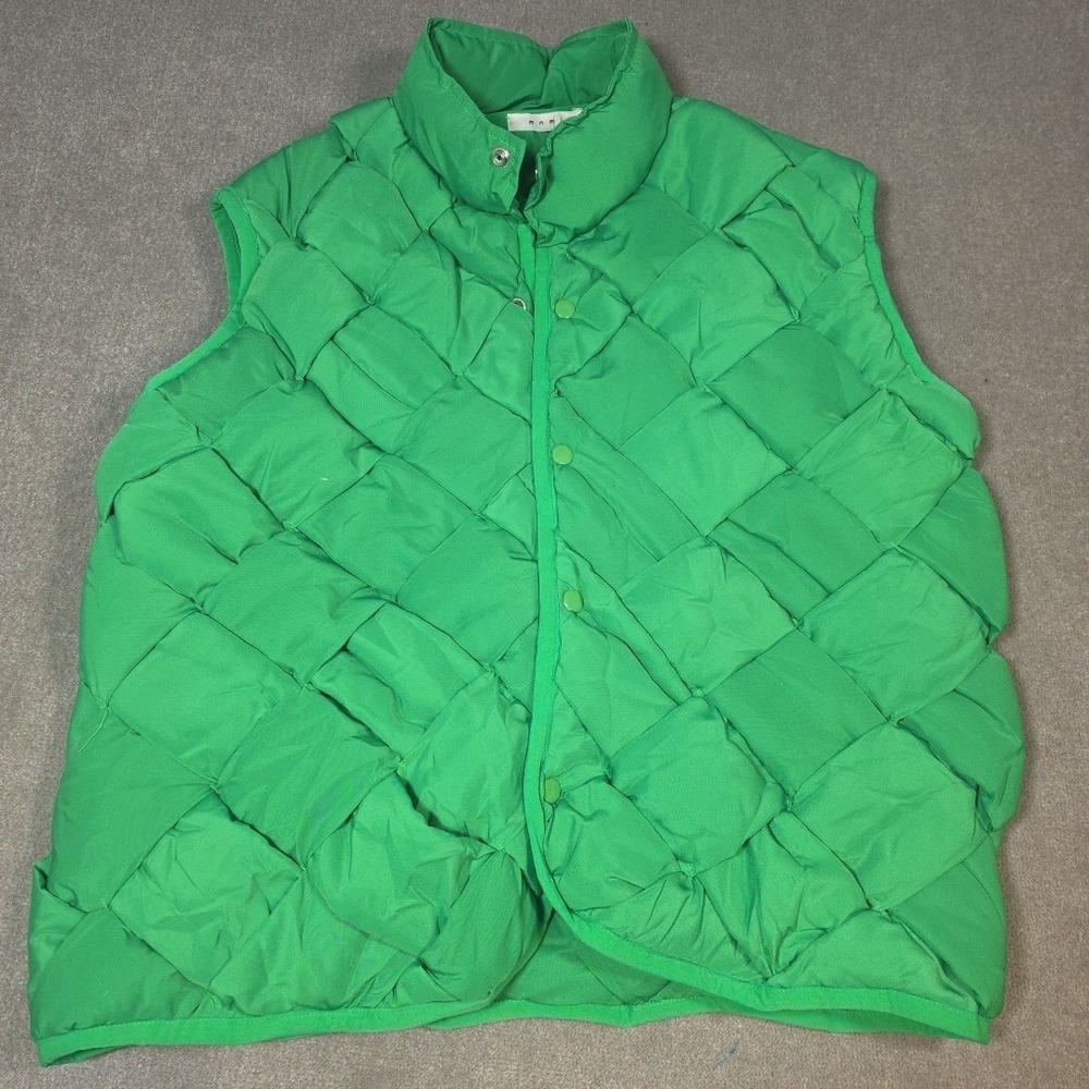 MNML Green Woven Puffer Vest Mens Small Quilted Streetwear Sleeveless Jacket